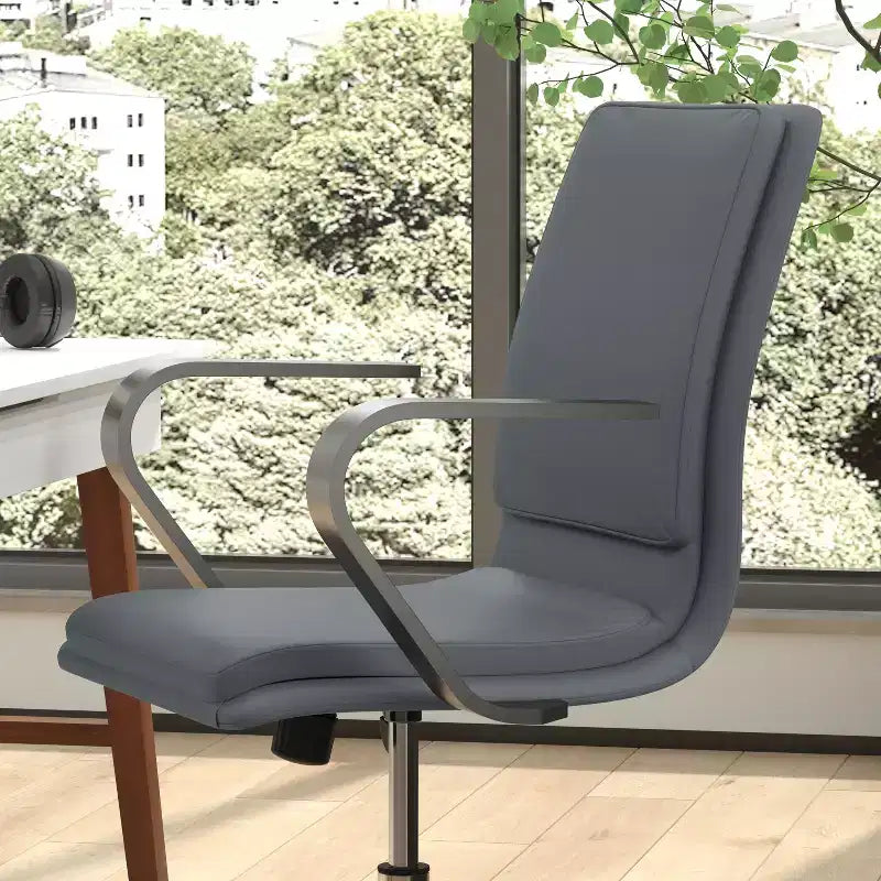 Chaise de bureau à dossier mi-haut rembourrée moderne Emma et Oliver avec accoudoirs et base 5 étoiles
