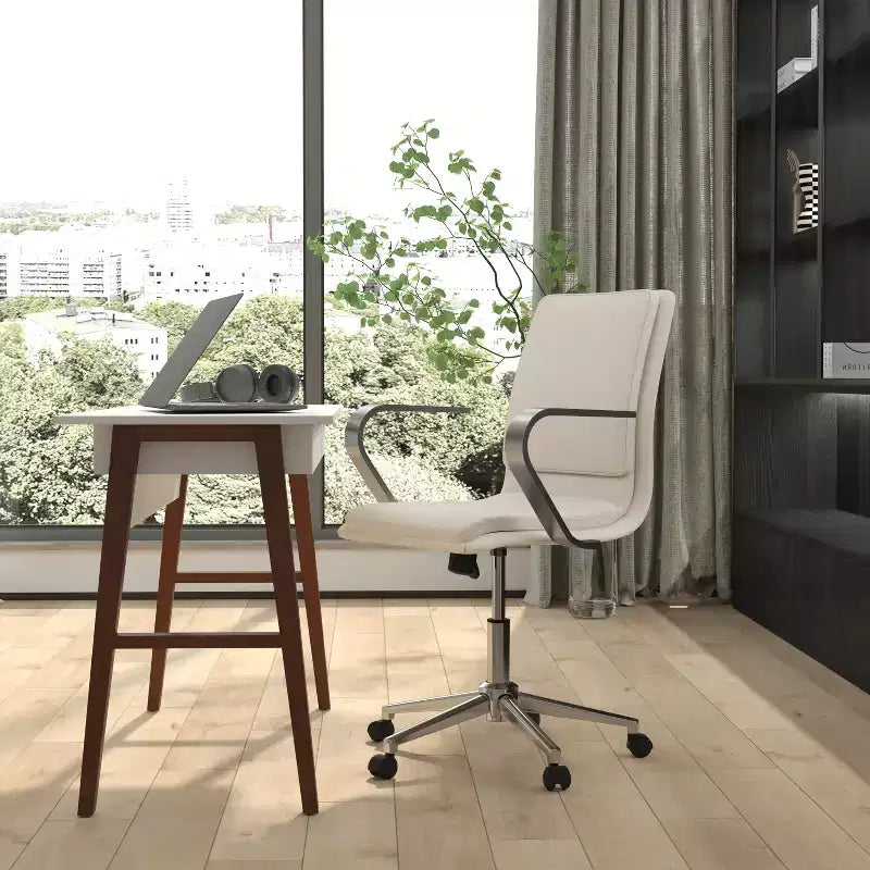 Chaise de bureau à dossier mi-haut rembourrée moderne Emma et Oliver avec accoudoirs et base 5 étoiles