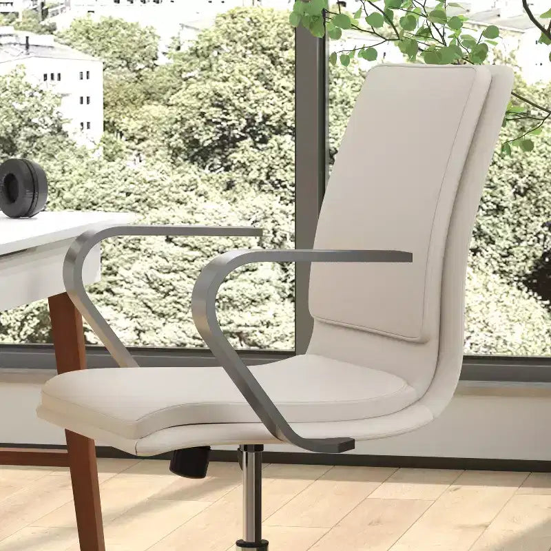 Chaise de bureau à dossier mi-haut rembourrée moderne Emma et Oliver avec accoudoirs et base 5 étoiles