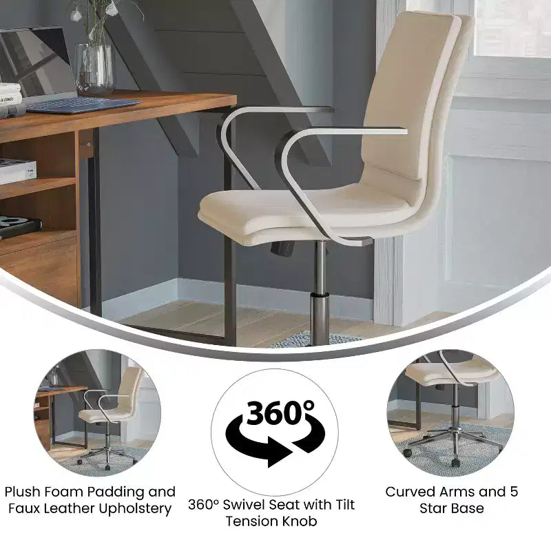 Chaise de bureau à dossier mi-haut rembourrée moderne Emma et Oliver avec accoudoirs et base 5 étoiles