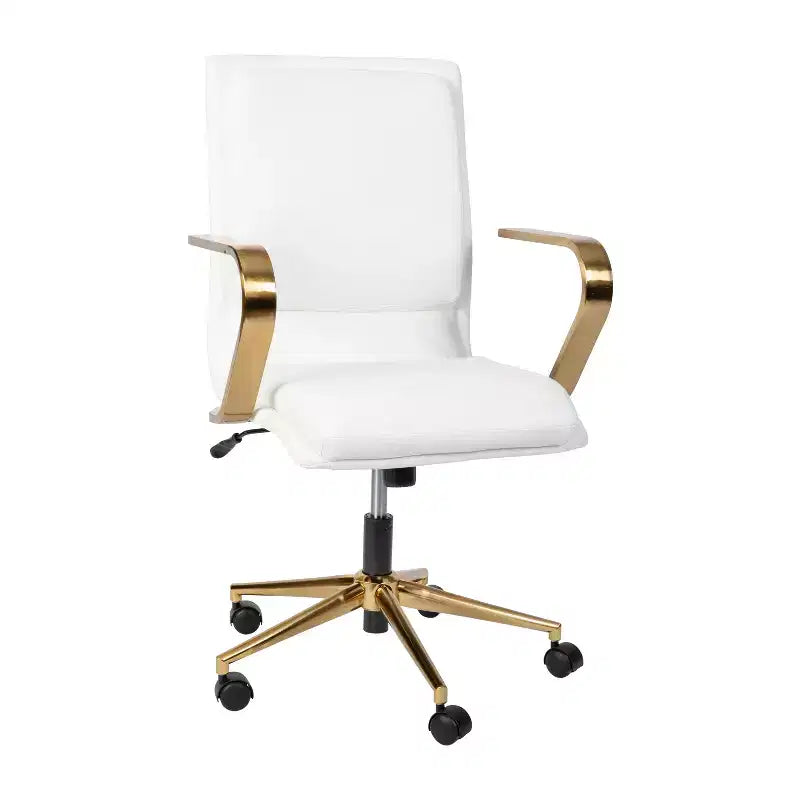 Emma and Oliver Modern Upholstered Mid-Back Home Office Chair with Arms and 5 Star Base
