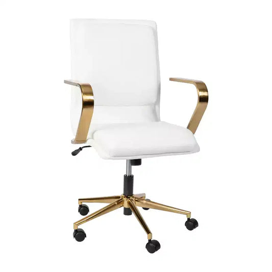 Emma and Oliver Modern Upholstered Mid-Back Home Office Chair with Arms and 5 Star Base