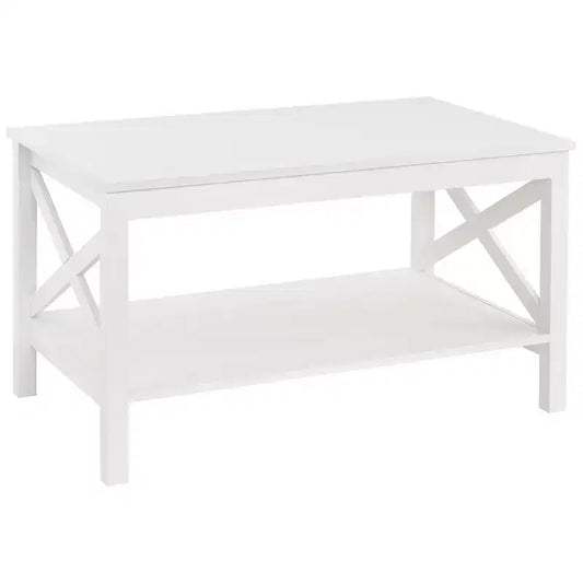 ClosetMaid X Frame Design Home Decor Accent Coffee Table with Display Storage Shelf for Living Room, Basement, or Den, White