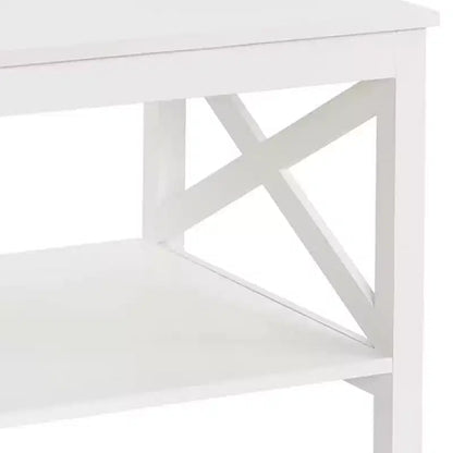 Table basse ClosetMaid design en X avec étagère de rangement pour salon, sous-sol ou bureau, blanc