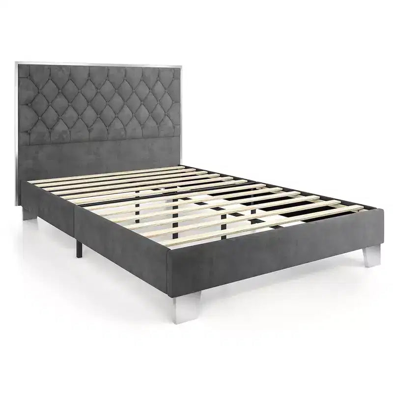 Costway Upholstered Bed Mattress Foundation with Button Tufted Velvet Headboard