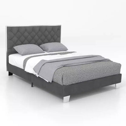Base de lit capitonnée Costway avec tête de lit en velours touffeté à boutons