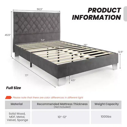 Base de lit capitonnée Costway avec tête de lit en velours touffeté à boutons