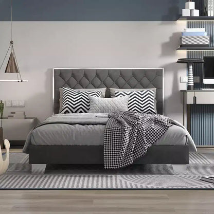 Base de lit capitonnée Costway avec tête de lit en velours touffeté à boutons