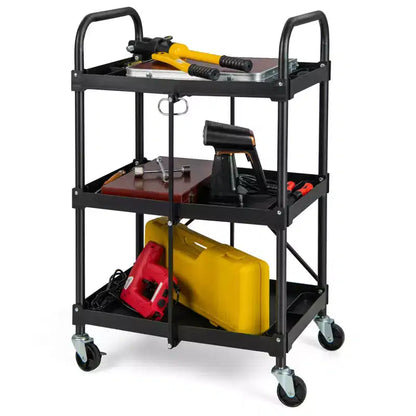 Chariot de service pliable Costway robuste à 3 niveaux avec 4 roues