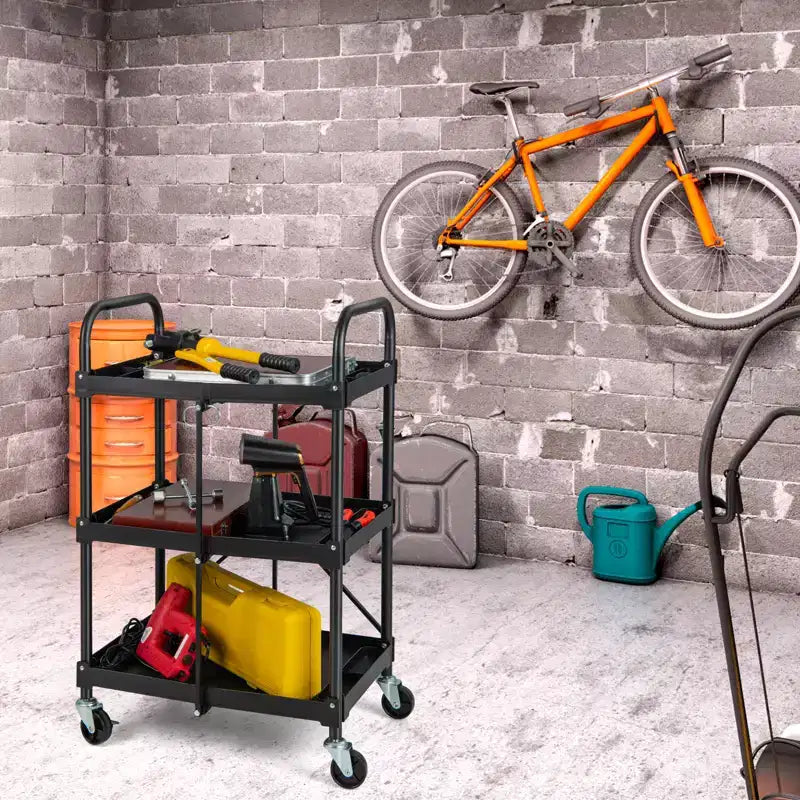 Chariot de service pliable Costway robuste à 3 niveaux avec 4 roues
