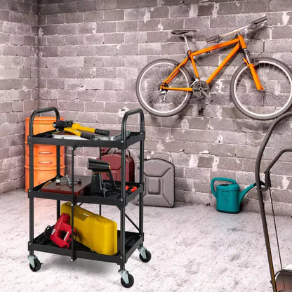 Chariot de service pliable Costway robuste à 3 niveaux avec 4 roues