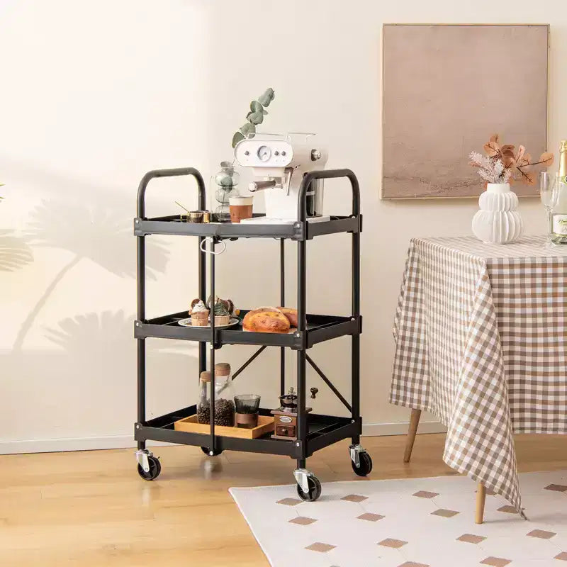 Chariot de service pliable Costway robuste à 3 niveaux avec 4 roues