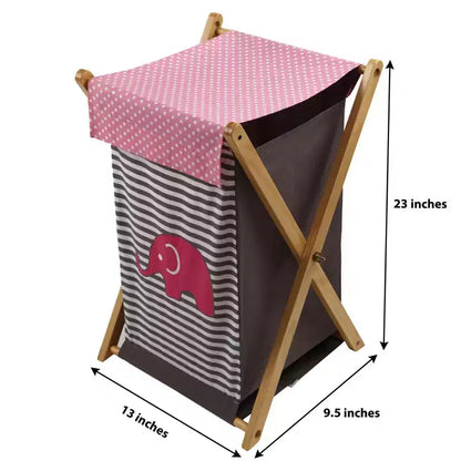 Bacati - Panier à Linge Éléphants Rose/Gris avec Cadre en Bois