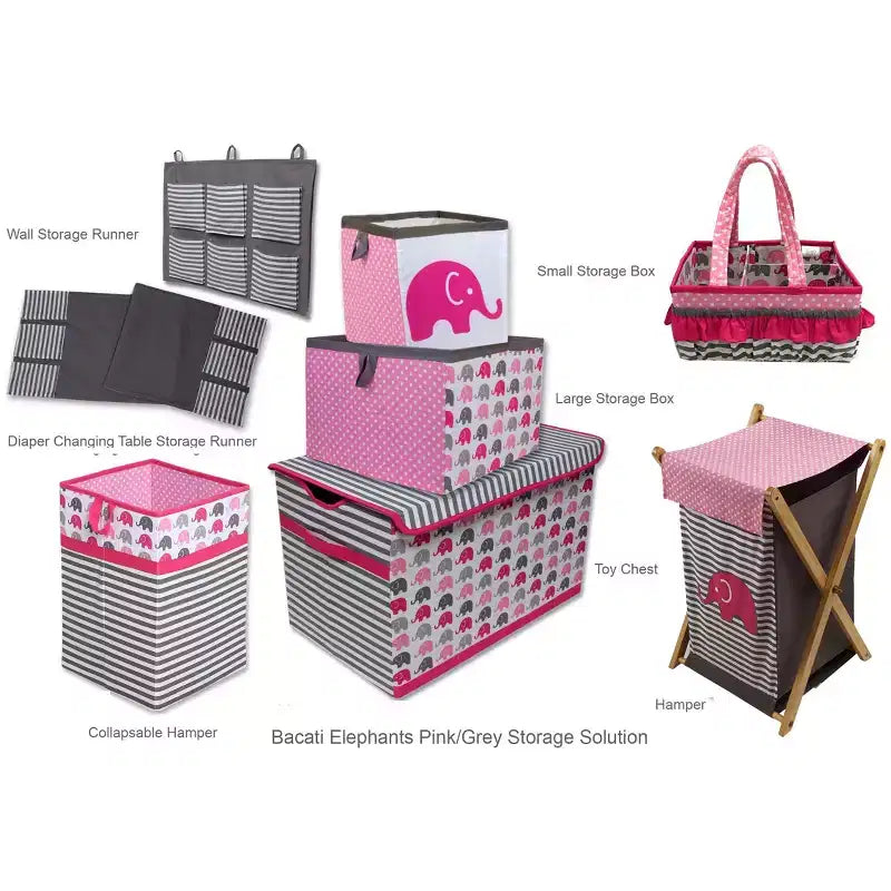 Bacati - Panier à Linge Éléphants Rose/Gris avec Cadre en Bois