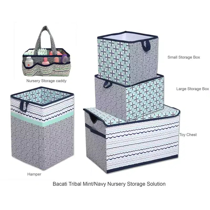 Bacati - Panier à Linge Pliable Noah Menthe/Bleu Marine