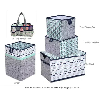 Bacati - Panier à Linge Pliable Noah Menthe/Bleu Marine