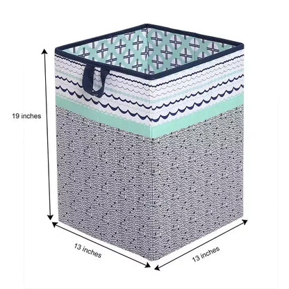 Bacati - Panier à Linge Pliable Noah Menthe/Bleu Marine