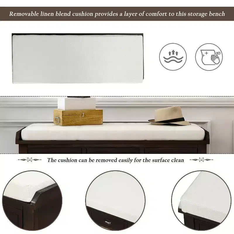 Banc de rangement rustique avec 3 tiroirs et 3 paniers en rotin-ModernLuxe