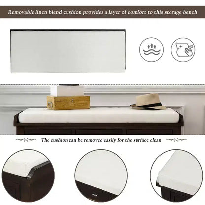 Banc de rangement rustique avec 3 tiroirs et 3 paniers en rotin-ModernLuxe