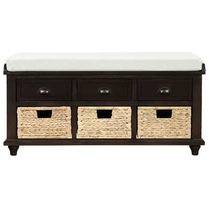 Banc de rangement rustique avec 3 tiroirs et 3 paniers en rotin-ModernLuxe