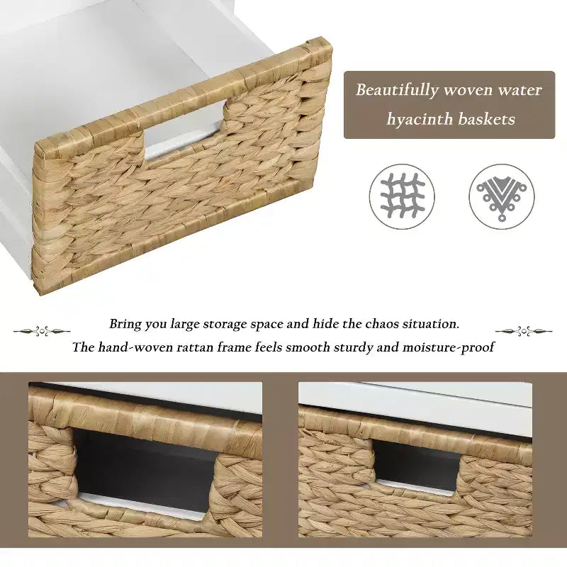 Banc de rangement rustique avec 3 tiroirs et 3 paniers en rotin-ModernLuxe