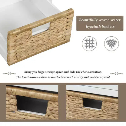 Banc de rangement rustique avec 3 tiroirs et 3 paniers en rotin-ModernLuxe