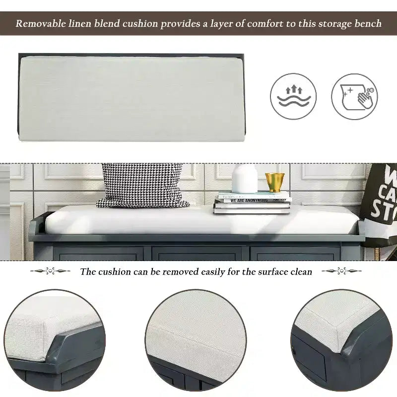 Banc de rangement rustique avec 3 tiroirs et 3 paniers en rotin-ModernLuxe