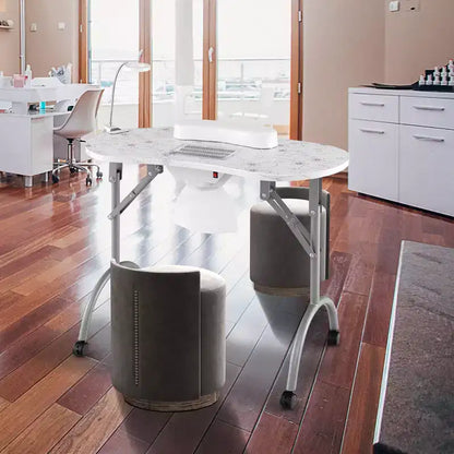 Table de manucure pliante et portable Costway avec collecteur de poussière, lampe LED et sac de transport blanc