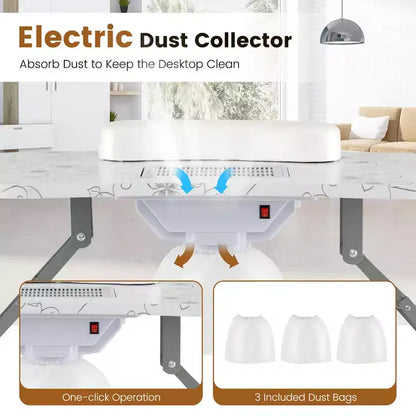 Table de manucure pliante et portable Costway avec collecteur de poussière, lampe LED et sac de transport blanc