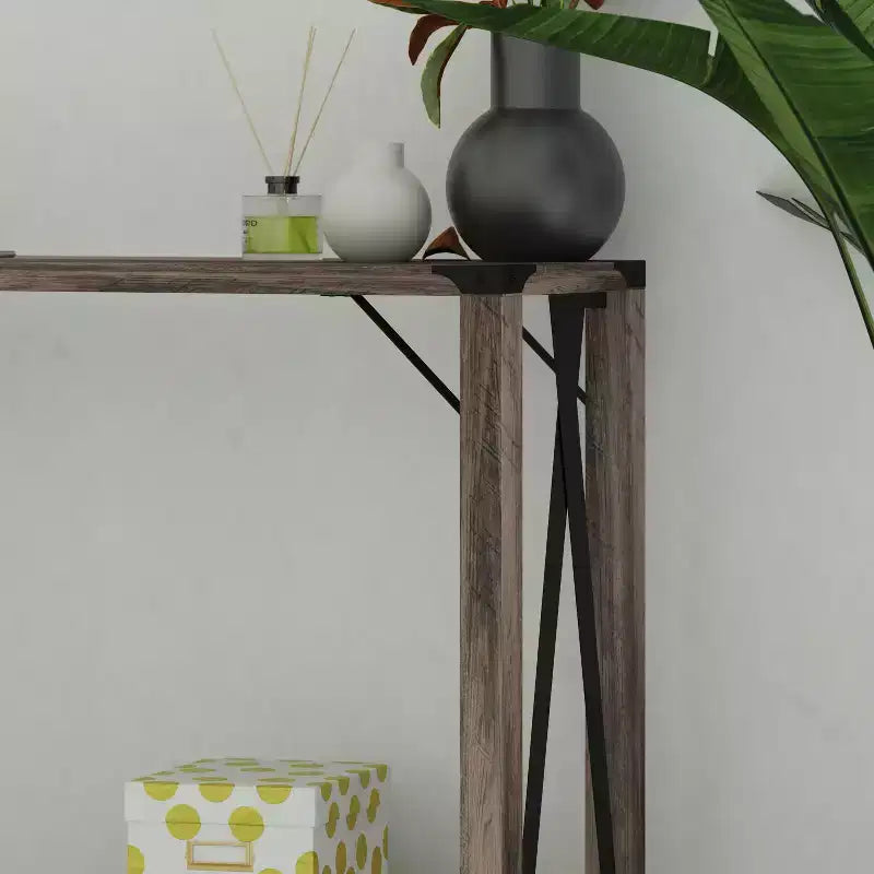 Table console d'entrée moderne Emma et Oliver en bois d'ingénierie style ferme avec accents métalliques