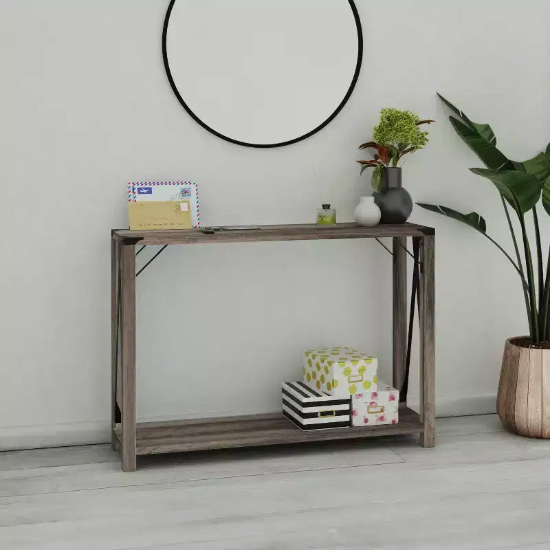 Table console d'entrée moderne Emma et Oliver en bois d'ingénierie style ferme avec accents métalliques