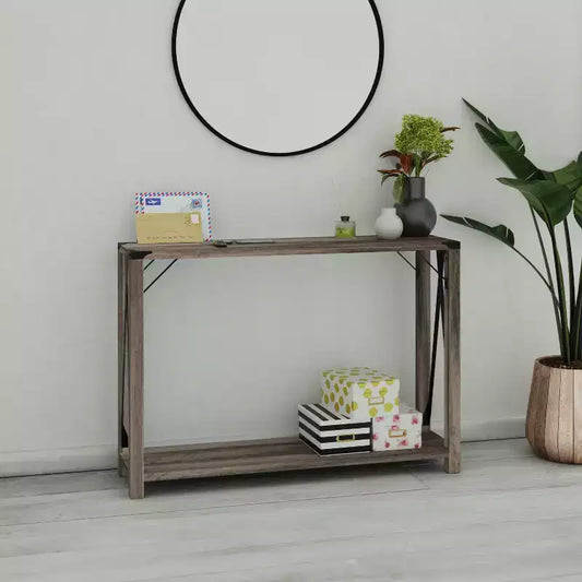 Table console d'entrée moderne Emma et Oliver en bois d'ingénierie style ferme avec accents métalliques