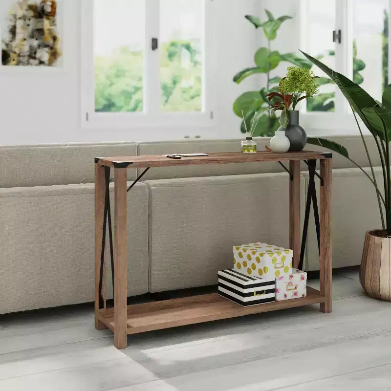 Table console d'entrée moderne Emma et Oliver en bois d'ingénierie style ferme avec accents métalliques