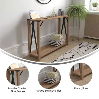 Table console d'entrée moderne Emma et Oliver en bois d'ingénierie style ferme avec accents métalliques