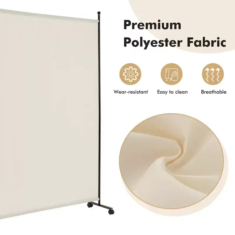 Costway Séparateur de pièce à panneau unique de 1,8 m avec roulettes, cloison en tissu roulant, écran d'intimité