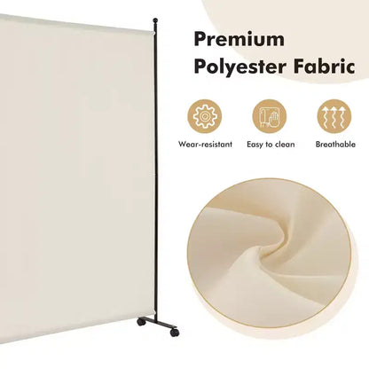 Costway Séparateur de pièce à panneau unique de 1,8 m avec roulettes, cloison en tissu roulant, écran d'intimité