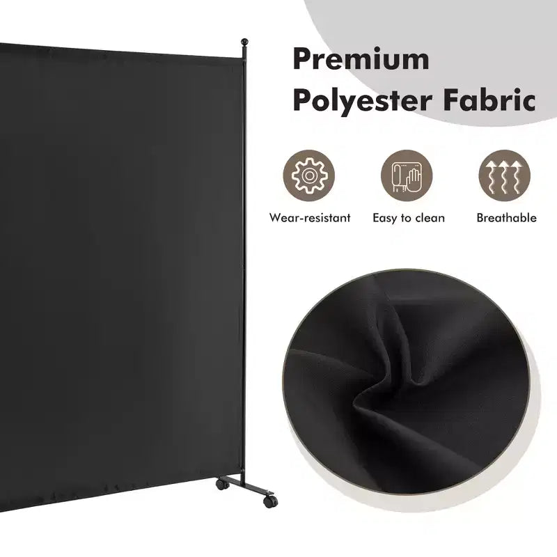 Costway Séparateur de pièce à panneau unique de 1,8 m avec roulettes, cloison en tissu roulant, écran d'intimité