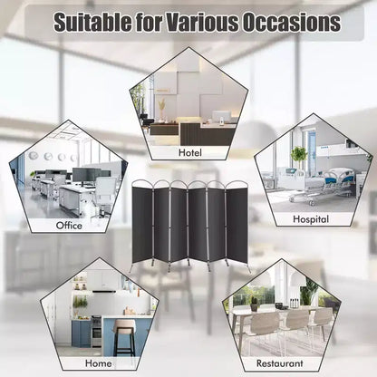 Paravent pliable Costway à 6 panneaux, paravent en tissu de 1,80 m de haut pour la maison