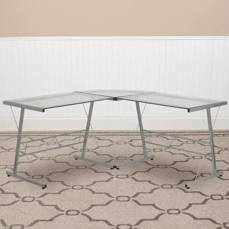 Bureau d'angle en verre en L pour ordinateur Emma et Oliver, bureau de gamer, bureau d'angle pour bureau à domicile