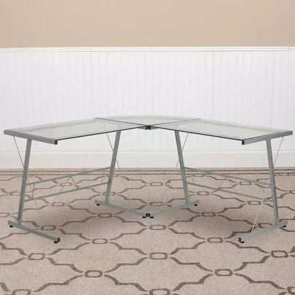 Bureau d'angle en verre en L pour ordinateur Emma et Oliver, bureau de gamer, bureau d'angle pour bureau à domicile