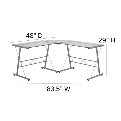 Bureau d'angle en verre en L pour ordinateur Emma et Oliver, bureau de gamer, bureau d'angle pour bureau à domicile