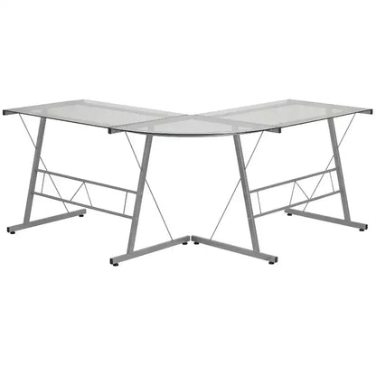 Bureau d'angle en verre en L pour ordinateur Emma et Oliver, bureau de gamer, bureau d'angle pour bureau à domicile