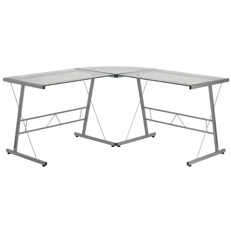 Emma and Oliver L-Shaped Computer Corner Glass Desk, Gaming Desk, Home Office Corner Desk