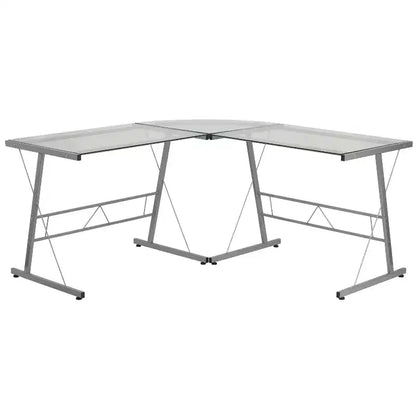 Emma and Oliver L-Shaped Computer Corner Glass Desk, Gaming Desk, Home Office Corner Desk