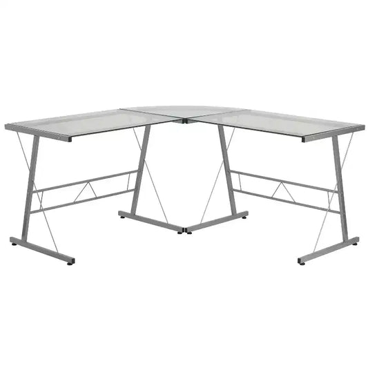 Emma and Oliver L-Shaped Computer Corner Glass Desk, Gaming Desk, Home Office Corner Desk