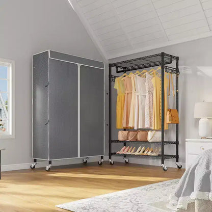 VIPEK R3C Portant à vêtements roulant avec housse, portable, autoportant, noir avec housse