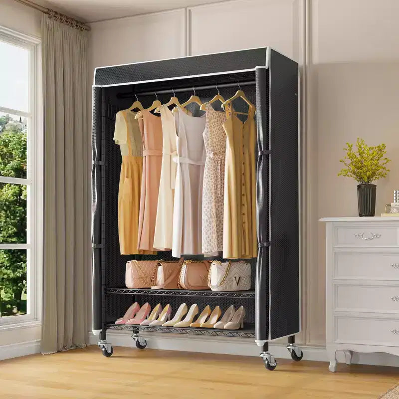 VIPEK R3C Portant à vêtements roulant avec housse, portable, autoportant, noir avec housse