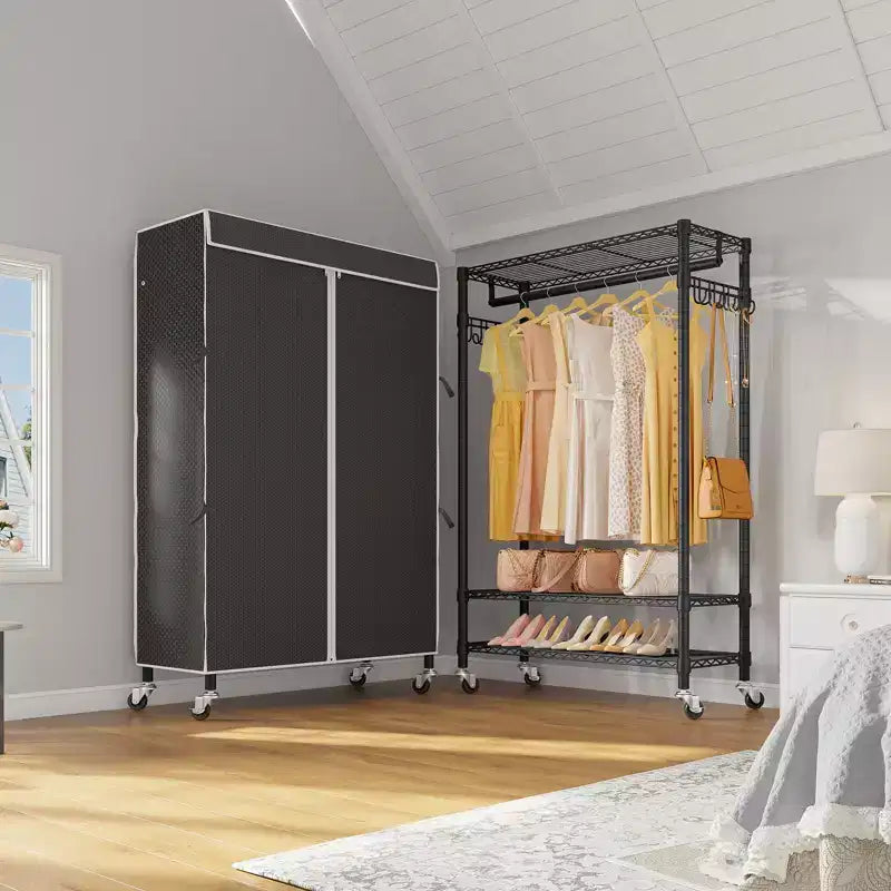 VIPEK R3C Portant à vêtements roulant avec housse, portable, autoportant, noir avec housse