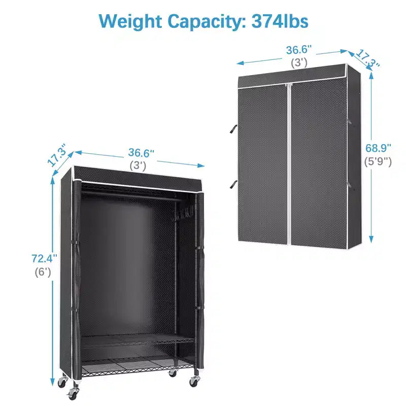 VIPEK R3C Portant à vêtements roulant avec housse, portable, autoportant, noir avec housse