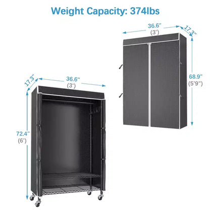 VIPEK R3C Portant à vêtements roulant avec housse, portable, autoportant, noir avec housse